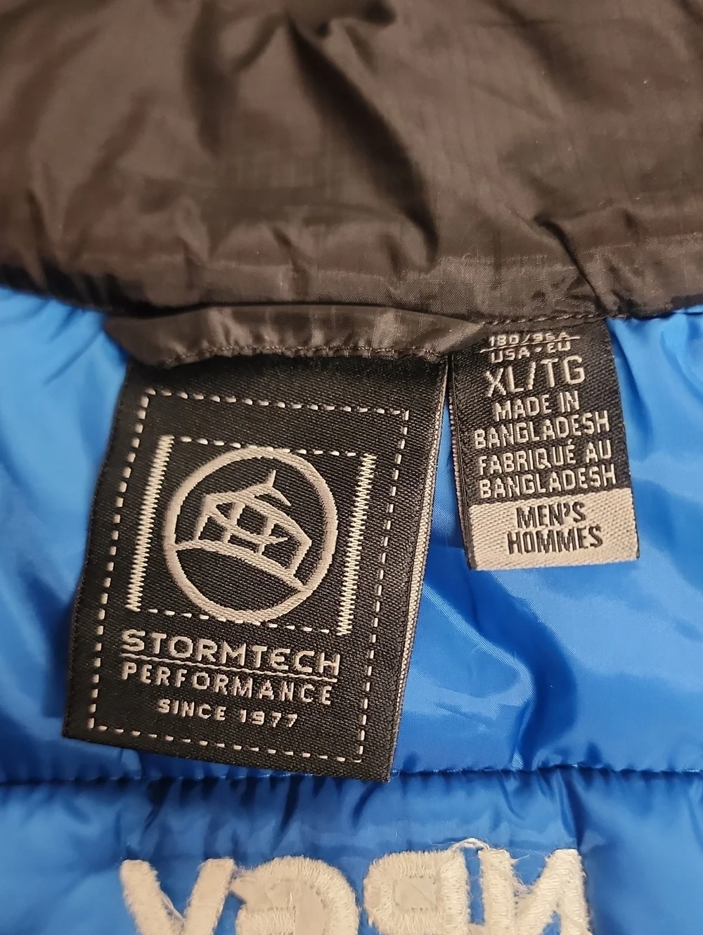 STORMTECH PERFORMANCE CREW mens Black Quilted Puffer Vest w/ Blue Trim SZ XL/TG